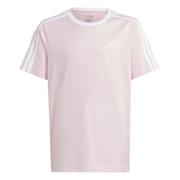 T-shirt rosa chiaro da bambina con strisce bianche adidas Essentials 3-Stripes Loose Fit Boyfriend, Abbigliamento Sport, SKU a752000057, Immagine 0